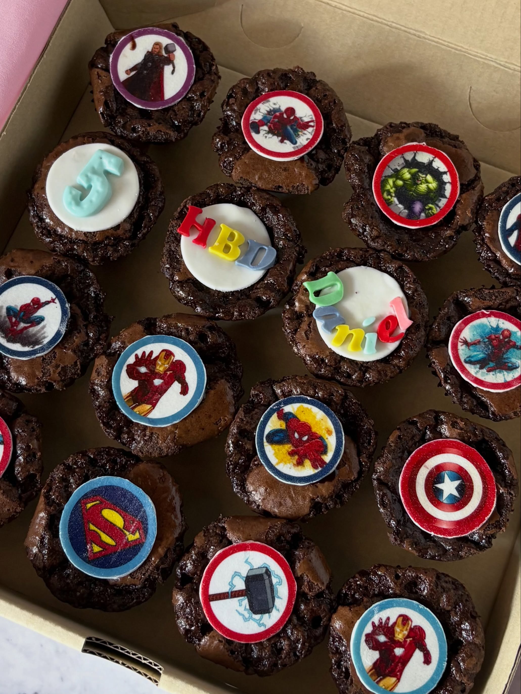 Superhero brownies up close